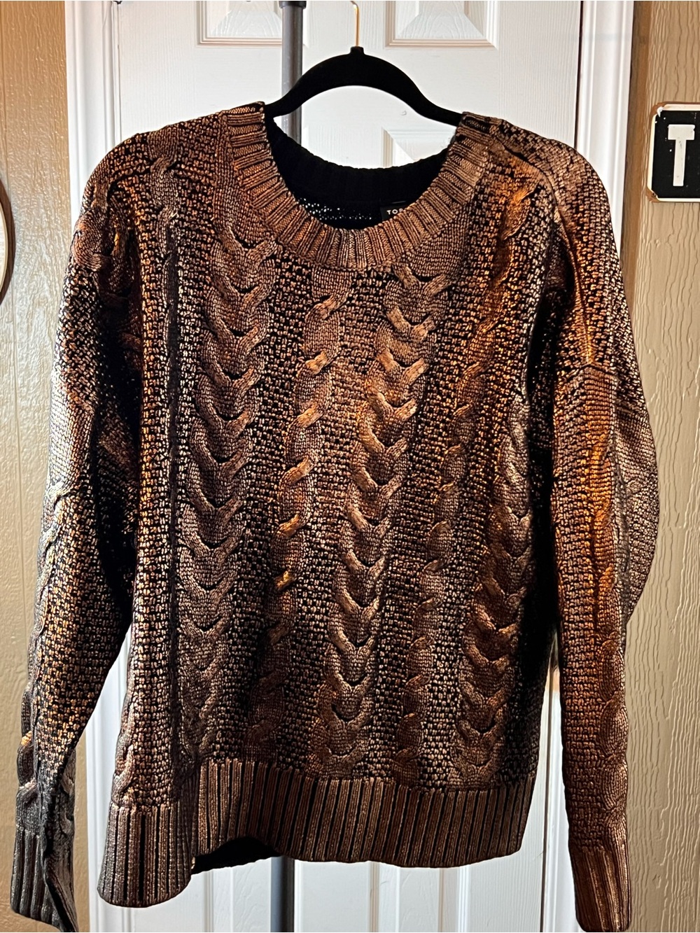 torrid Metallic Brown Cable Knit Crewneck Sweater